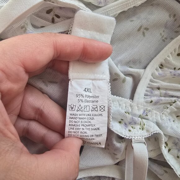 Women's Plus 4x White Floral Babydoll Lingerie with Purple Bows - Picture 2 of 4